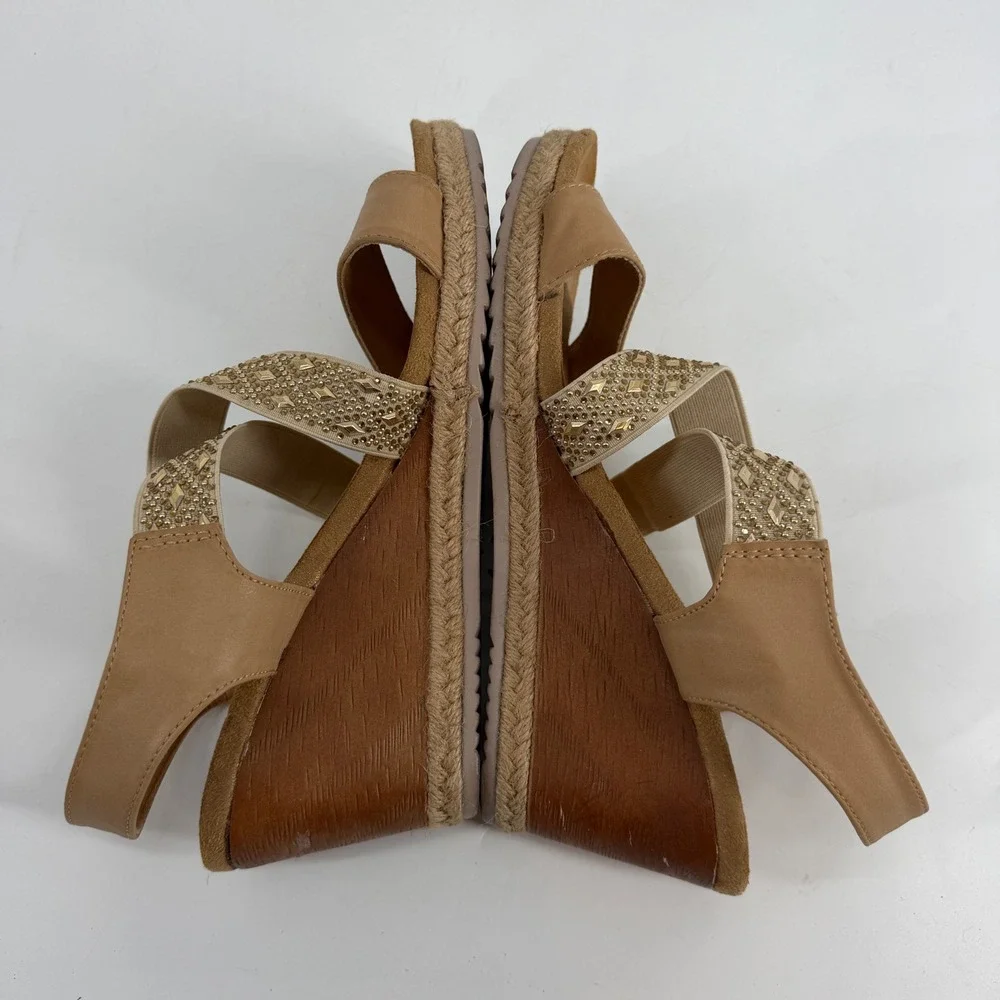 Patrizia by Spring Step Luminate Beige Wedge Sandals‎ Rhinestone Accents Size 41